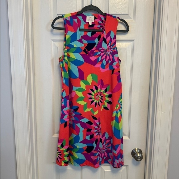 Julie Brown Livie Dress in wonderful bright colors shift style V neck size S - Picture 2 of 12